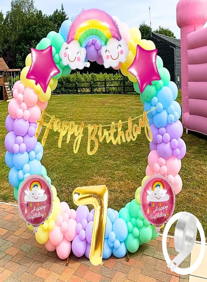 Flyloons Paper, Latex Rainbow Theme 7th Birthday Decorations Kit Girls Boys Kids For 7 Year With Number Rainbow Star Pink Purple Yellow Blue Green Pastel Balloons Happy Birthday Gold Banner, 58 Pcs - Image 1